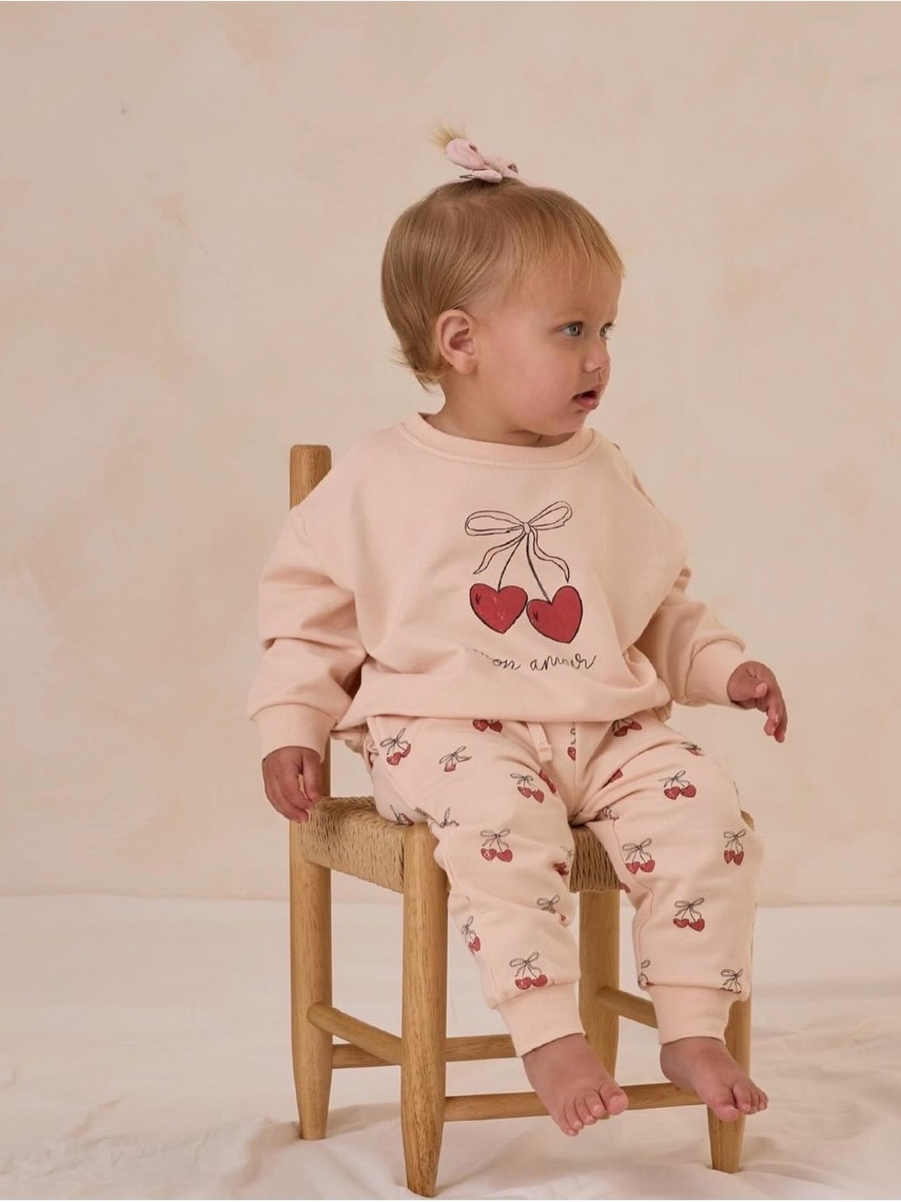 Quincy Mae Creamy Pink Cherry Sweatshirt & Cherry-Print Joggers